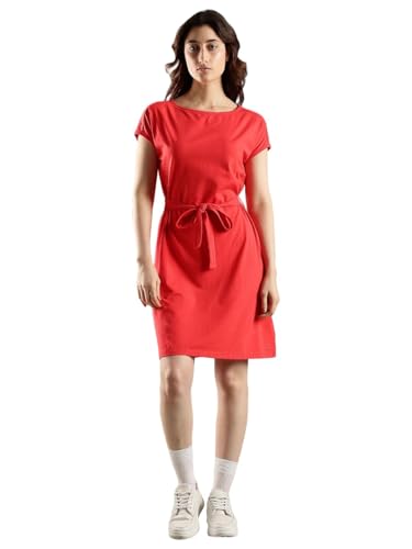 Tommy Hilfiger Cotton Round Neck A-Line Dress Red