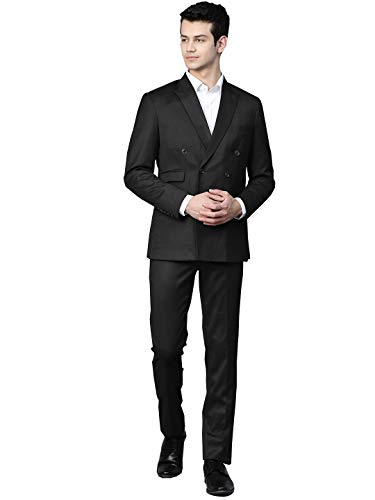 MANQ Men Black Solid Slim Fit Double Breasted Suit (Size: 40)