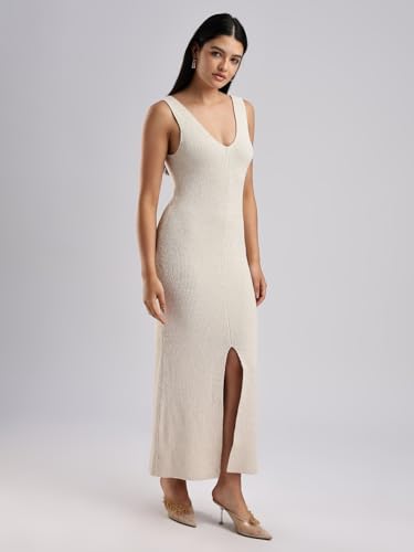 Calvin Klein Jeans Women's Polyester A-Line Ankle Length Casual Dress (47B363G100_Summer Sand