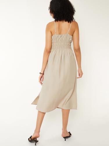 Max Women Solid A-line Midi Dress (Beige_XL)
