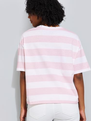 Max URB_N Women Striped Boxy Fit T-Shirt (Pink_L)