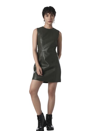 ONLY Women's Solid Fit and Flare Olive Dress