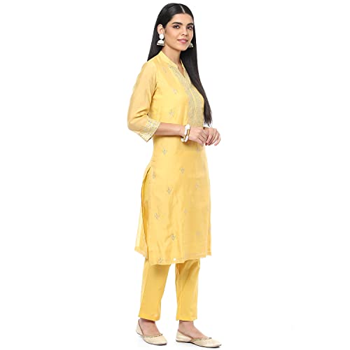 Biba Women Polyester Blend Embroidery Salwar Kurta Dupatta(Skdassorted8491_Yellow_32)