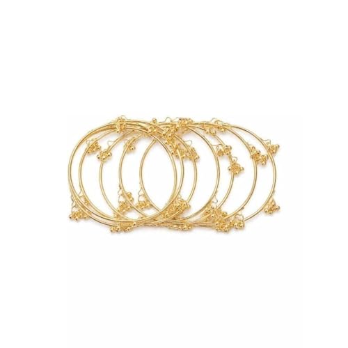 SAMC Women Golden Plated Ghungroo Bangle Set | Set of 8 Pieces | Kashmiri Style Design | Slip On Closure | Festive Wrist Jewellery Women