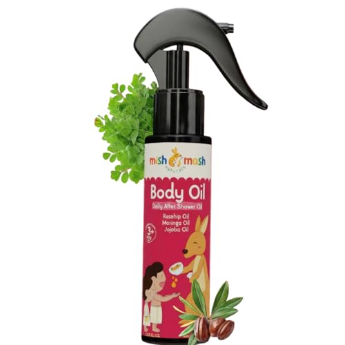 Mishmash Kids Ayurvedic Body Oil | Daily After-Shower Moisturizing Oil for kids Age 3–14 Years | Rosehip, Moringa & Jojoba | Fast-Absorbing, Non-Sticky | Deep Nourishment for Soft & Healthy Skin | 100 ml