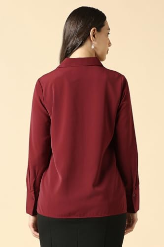 Women Maroon Solid Long Sleeves Shirt