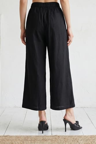 W for Woman Black Solid Wide Leg Ankle Length Pants - (W63413-225528-L)