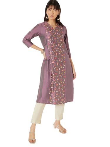 Max Women Embroidered Straight Kurta (Purple_M)