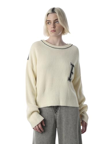 ONLY Women's Typography Relaxed Fit Beige Sweater
