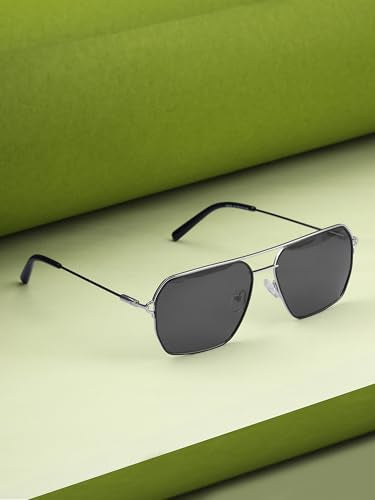 Carlton London Men Premium Polarised UV Protected Black Lens Silver Toned Rectangle Sunglasses