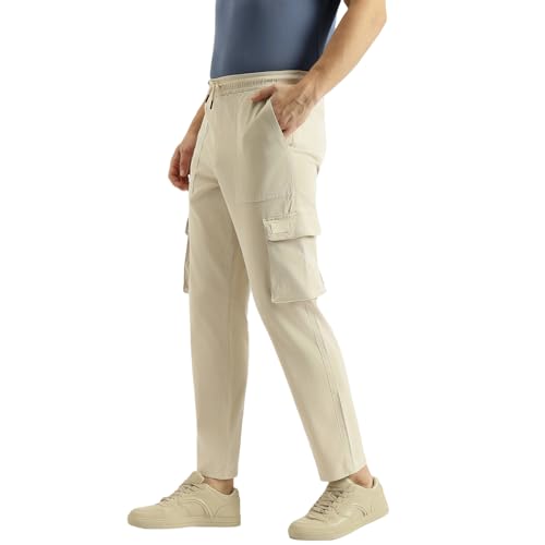 United Colors of Benetton Relaxed Fit Solid Mid Rise Cargo Pant (Size: 40) - 26P4CTWB0811I902 Cream