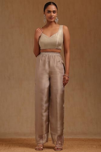 Soch Womens Silver Tissue Embroidered Co-Ord Set With Sequins