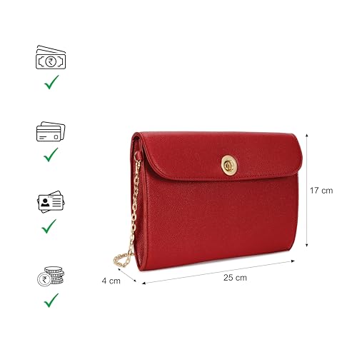 Fastrack Chain Reaction Sling Bag for Women | Medium Size with Flap Closure, Twist Lock and Gold Metal Chain | Stylish Sling Bag for Parties and Casual Outings