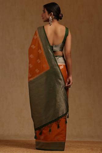 Soch Womens Rust Viscose Silk Floral Zari Woven Saree