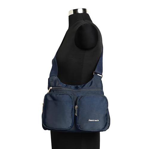 Blue Nylon Sling Bag for Women | Lightweight Twill-Detail Crossbody with 2 Main Compartments, 3 Quick-Access Pockets & Zipper Closure | Everyday Sling for Travel, College & Casual Outings