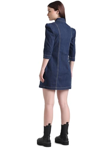 ONLY Women's Cotton Blend Bodycon Above The Knee Dress (15322211-Medium Blue Denim_Medium L)