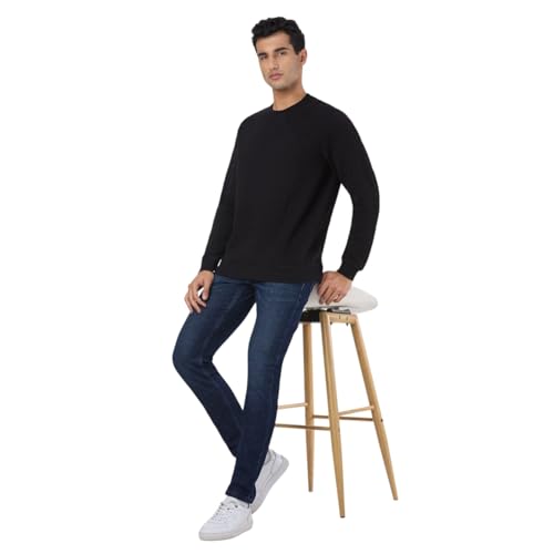 Pepe Black Self Design Full Sleeves Men Sweatshirt