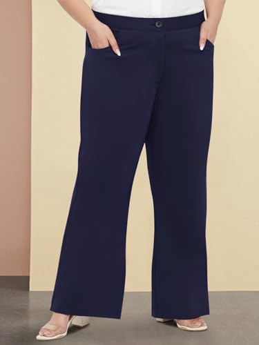 wild U Women Plus Size Trouser | Formal Office Wear | High Waist | Waist Elastic | Western | Stretchable (Blue - Waist 38"- 3XL)