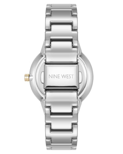 Nine West Women's Bracelet Watch, Analog Display, Silver-Tone Metal Band with Gold-Tone Accents, Limited Movement, Mineral Crystal Lens