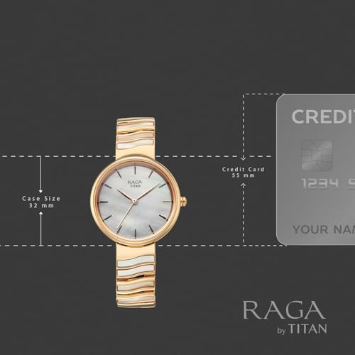 Titan Raga Power Pearls 2.0 with Quartz Analog Mother of Pearl Dial Rose Gold Brass Strap Watch for Women - 2810WM03F