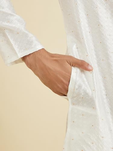 Manyavar Men's Art Silk Self-Textured Kurta Pyjama Set(White,XXXL)