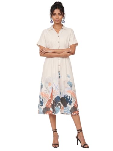 Max Women Printed Shirt Dress (White_L)