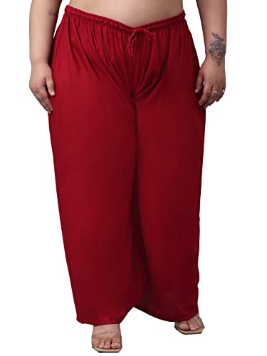 TREND LEVEL Plus Size Women's Rayon Loose Fit Flared Wide Leg Palazzo Pants Soft Plain/Solid Design with Drawstring Elastic (Pack of 1) (9XL, Maroon)
