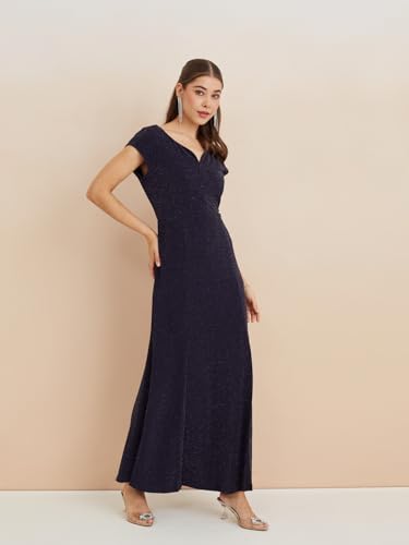 Latin Quarters Women's Blue Sweatheart Neck Cap Sleeves Solid Party Bodycon Dress_S