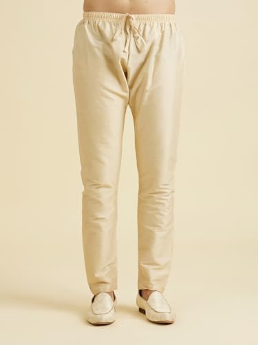 Manyavar Men's Cotton Blend Diagonal Print Kurta Pyjama Set (Orange,M)