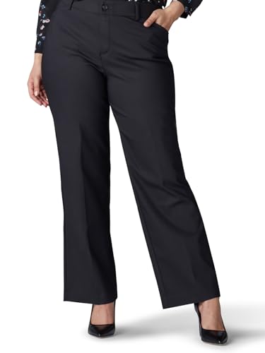 LEE Women's Plus Size Flex Motion Regular Fit Trouser Pant, Black, 30W Medium