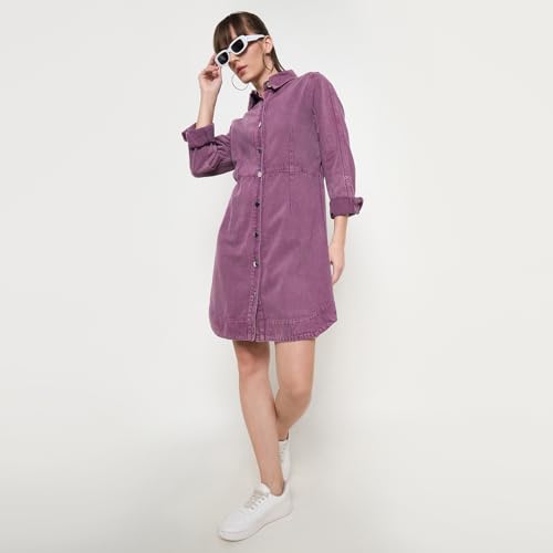 Madame Buttoned Plum Cotton Shirt Dress