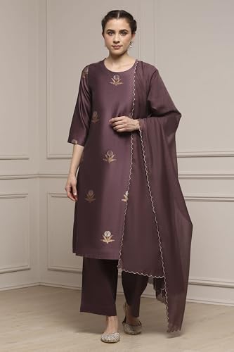 Biba Women Lavender Chanderi Relaxed Dyed Kurta Pants Set_36