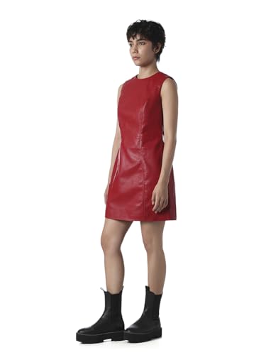ONLY Women's Solid Fit and Flare Red Dress