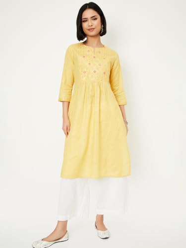 Max Women's Cotton Blend Regular Kurta (DAEKSP25CO_Mustard