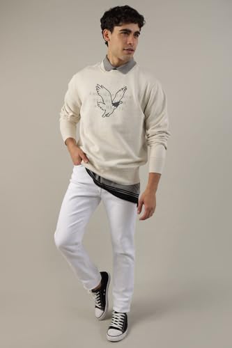 American Eagle Men Beige Super Soft Icon Graphic Crew
