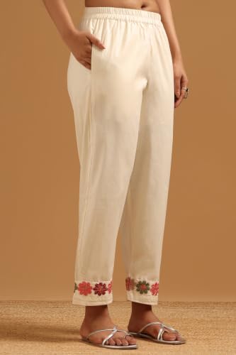 Soch Womens Off White Cotton Botanical Embroidered Salwar Suit