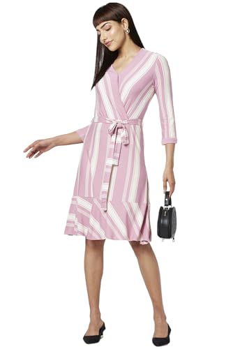 Annabelle by Pantaloons Women's Polyester Viscose Elastane Classic Midi Dress (110134438008_Pink