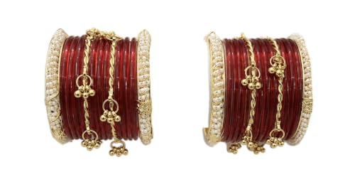 Marnoon Glass Bangle set with peal kada and kashmiri bangle