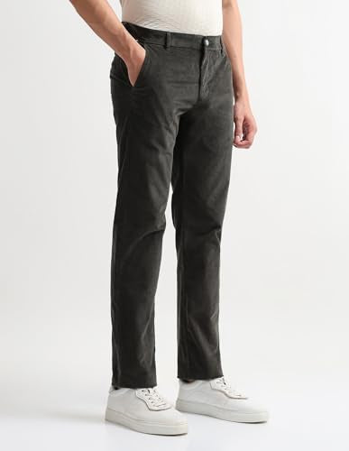 Arrow Sport Men's Solid Corduroy Trousers (ASAKTR2448_Green_38)