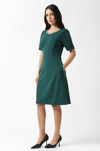 Women Green Embellished Knee Length Party Dress