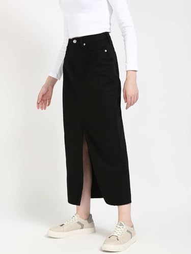 Slim Fit Solid Mid Rise Skirt