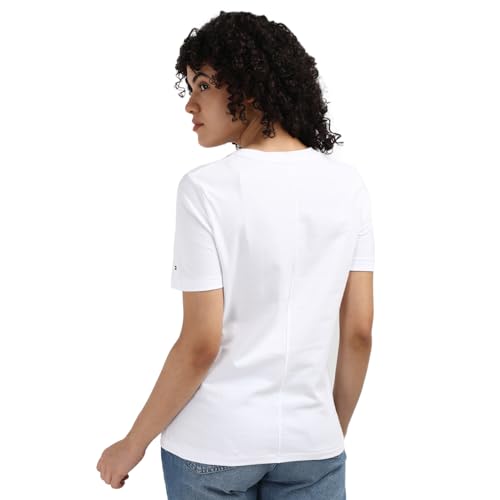 Tommy Hilfiger White Jersey Embroidered Women Regular Fit T-Shirt