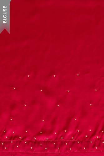 Taneira Women Dark Red Printed Embroidered Viscose Organza Saree with Unstitched Blouse Piece (SAIP14AC2558-Dark Red)