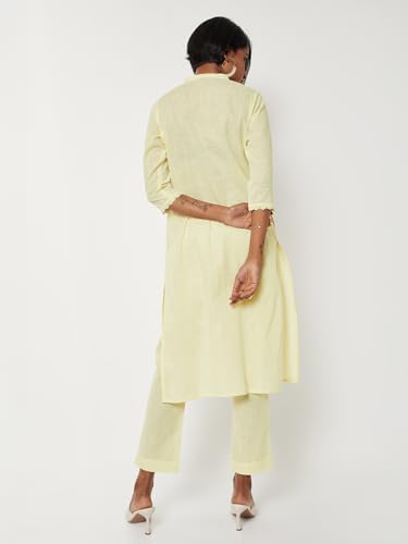 Max Women Seersucker Straight Kurta Set (Off White_XL)