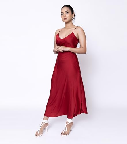 Sheux Red Satin Valentine Dress for Women – A-Line Gown for Date Night, Romantic Dinners & Special Evenings (XS)