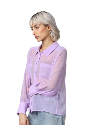 ONLY Women Solid Polyester Regular Fit Purple Shirt