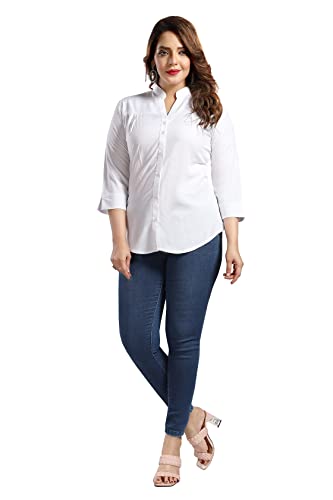 QUEEN SHIELD Women's Rayon Relaxed Fit Formal Shirt With Front Pleated & 3/4Th Sleeves (Qs_4103N) (Xxl, White)