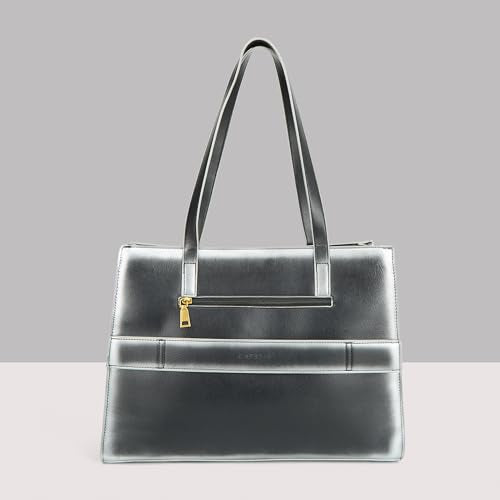 Caprese Dee Large Laptop Compatible Tote Bag for Women with Multi Compartments | Stylish Shoulder Bag with Premium Metal Letter Logo | Perfect for Daily Use Work, Office & Professionals (Black)