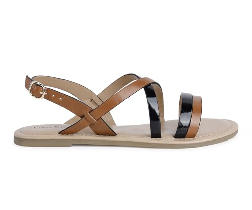 LOUIS STITCH Black and Tan Striped Sandals for Women | Comfortable Lightweight and Stylish Sandals | LSOF-LD05-STJBTN | UK-8