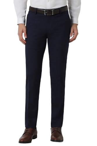 Peter England Men Navy Check Slim Fit Formal Trousers